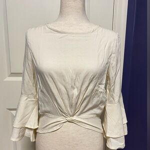 Lulus cream too size medium, bell sleeves, open back detail, rouched waist
